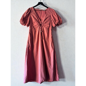 Madewell Blush Pink Puff Sleeve Cutout Midi Dress Small